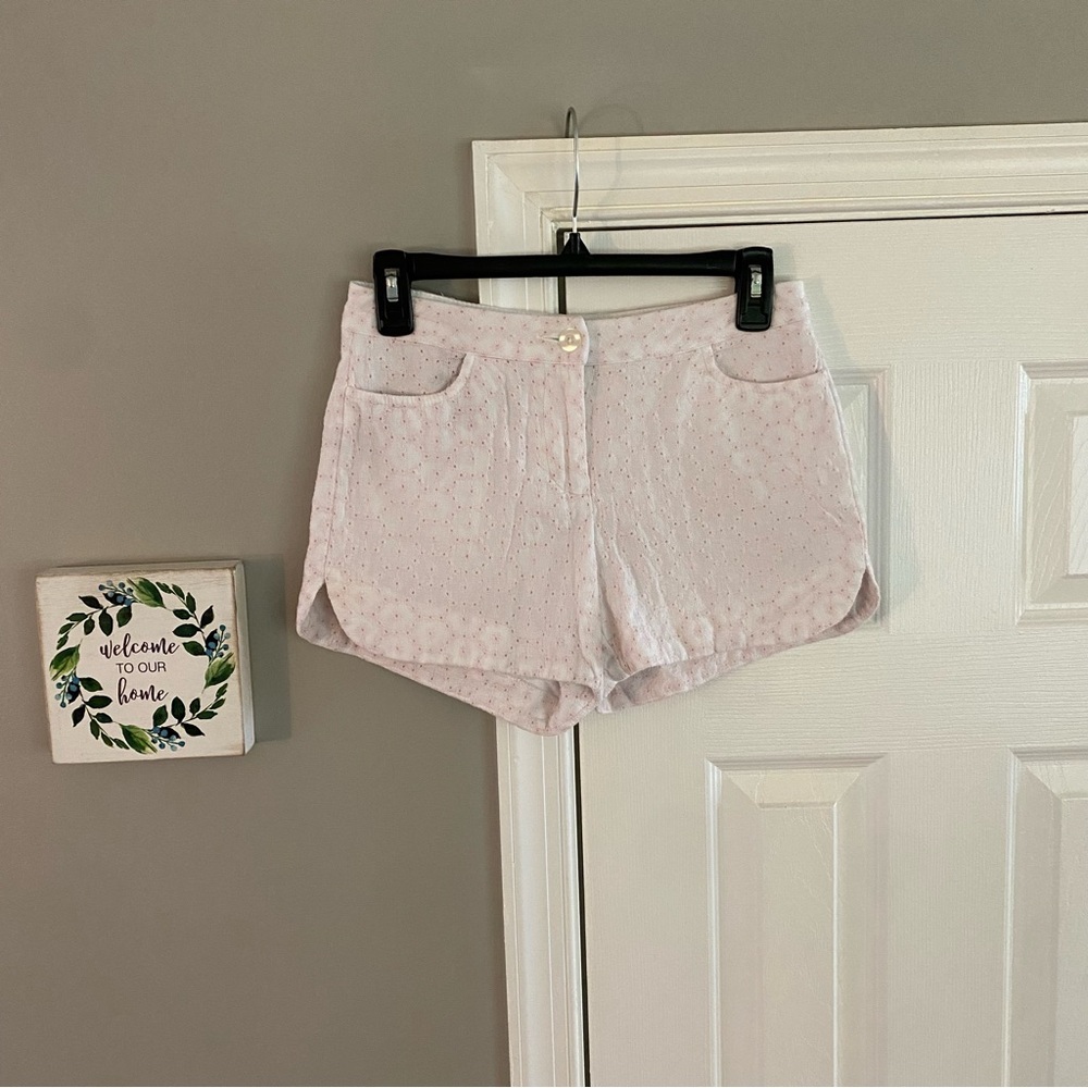 Lauren Conrad Floral Embroidered Eyelet Shorts White Pink Size 0 Summer